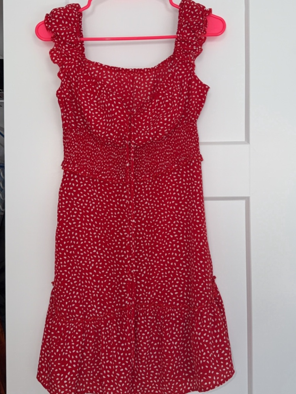 Red Ruffled Sundress with White Dot Print